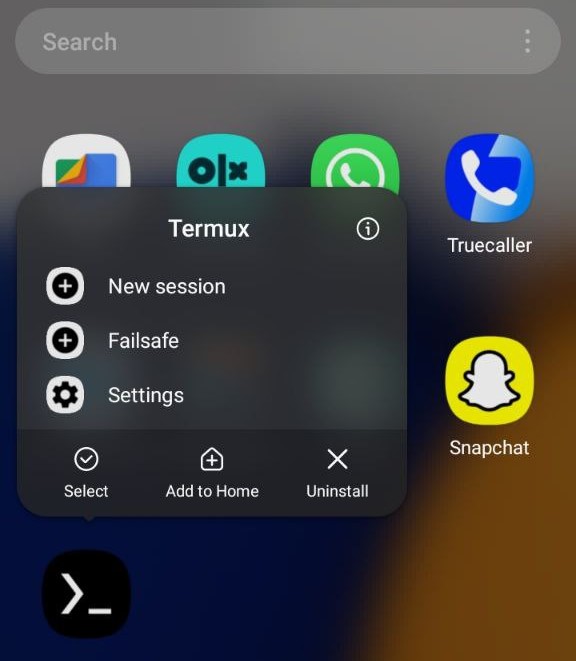 Press and hold Termux app icon