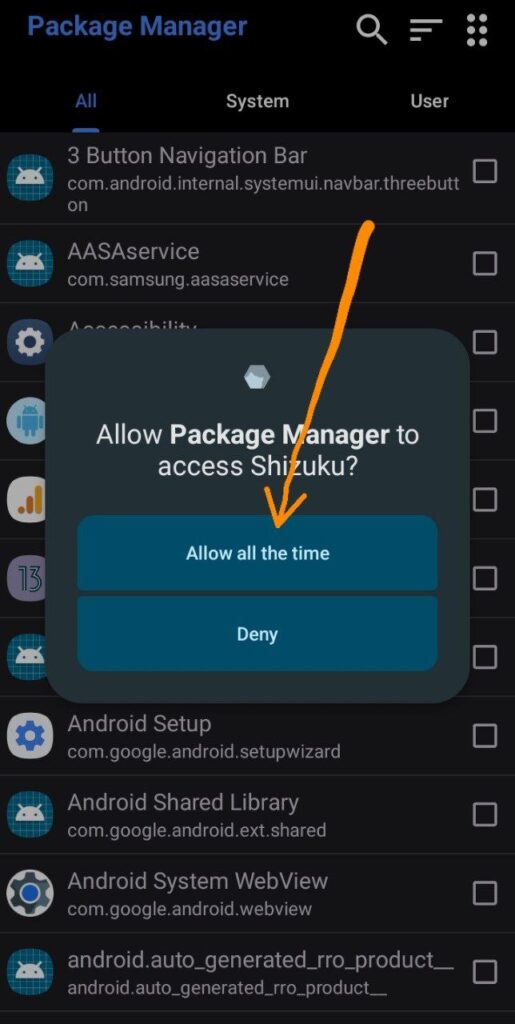 Allow Shizuku permission