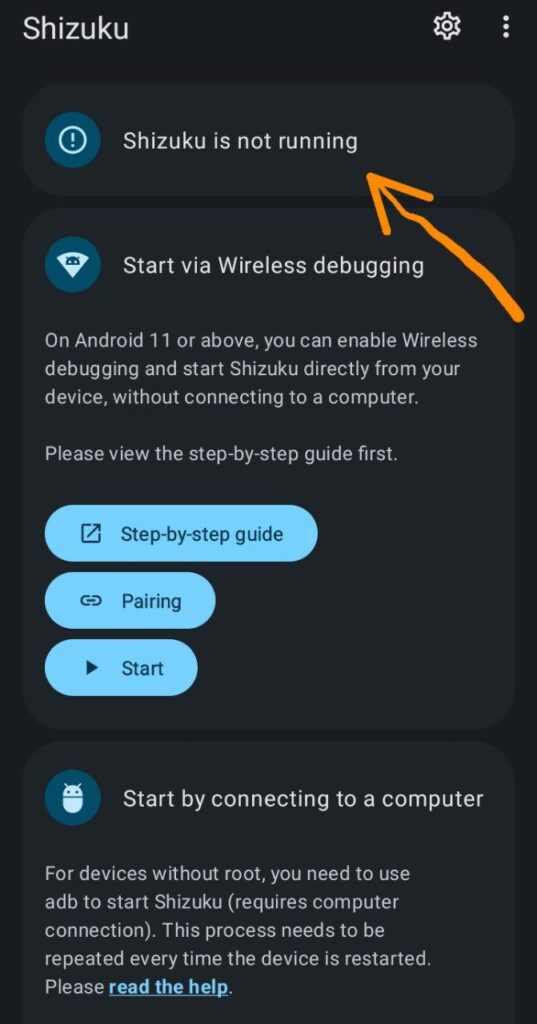 Shizuku not running