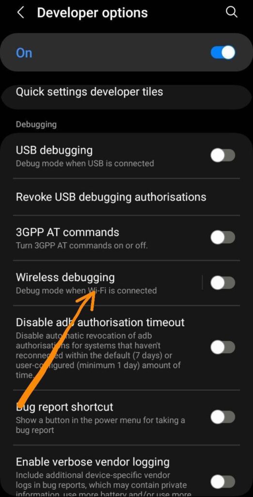 Wireless Debugging in Developer Options