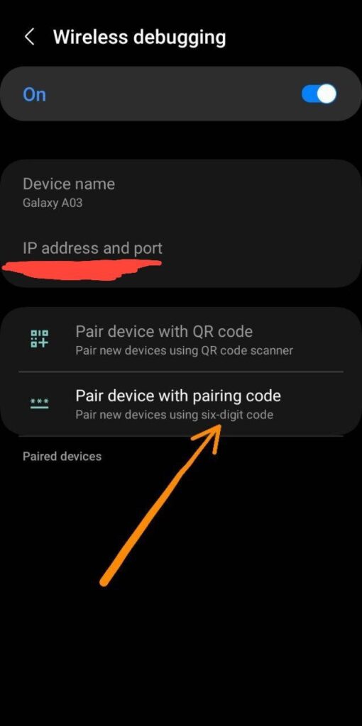 Pairing code displayed