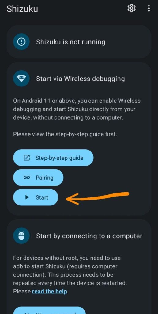 Start Shizuku button
