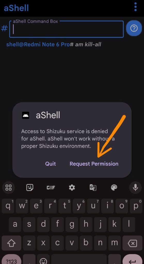 Allow aShell to access Shizuku