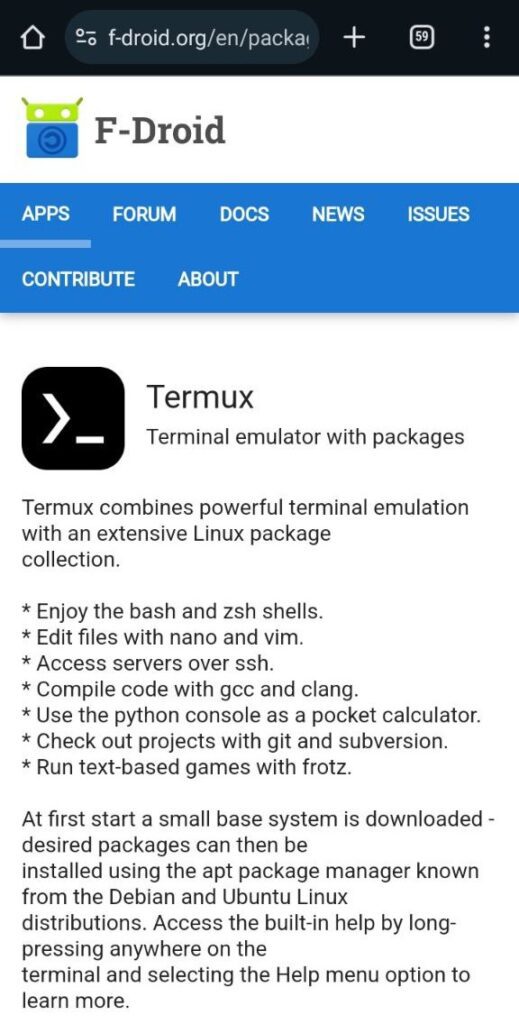 F-Droid Termux page