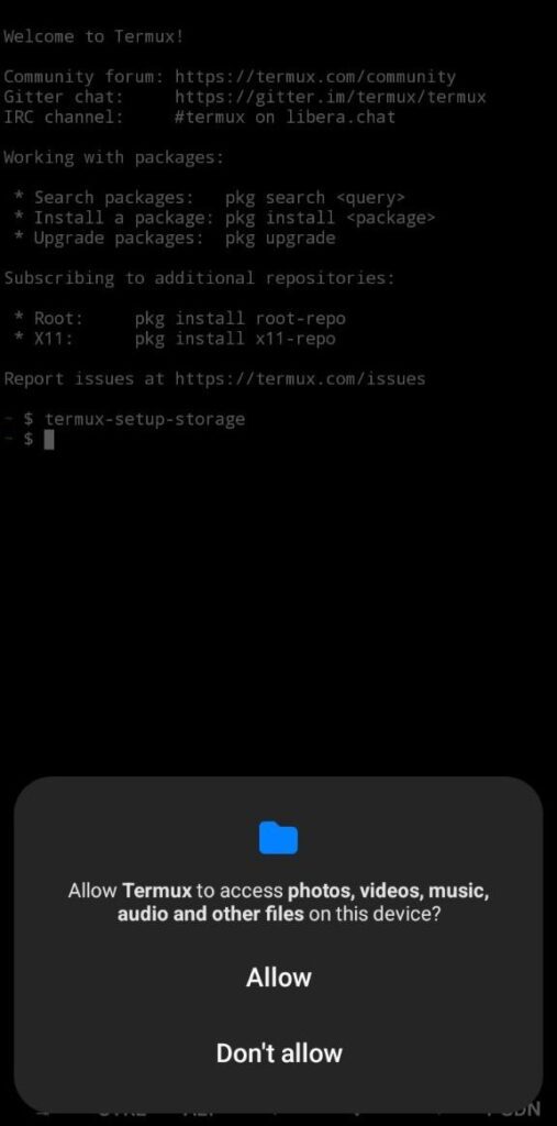 Storage permission popup
